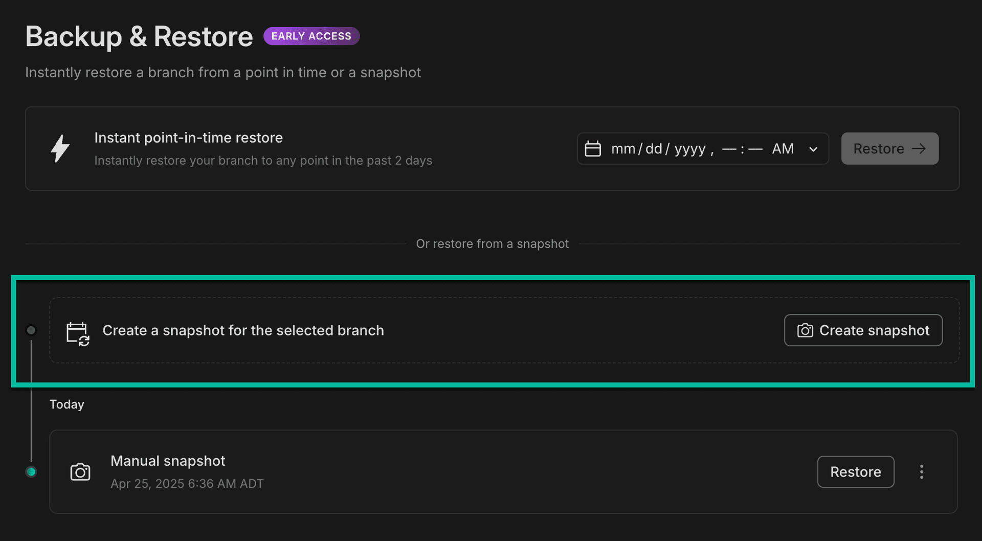 Backup branch on the Branches page