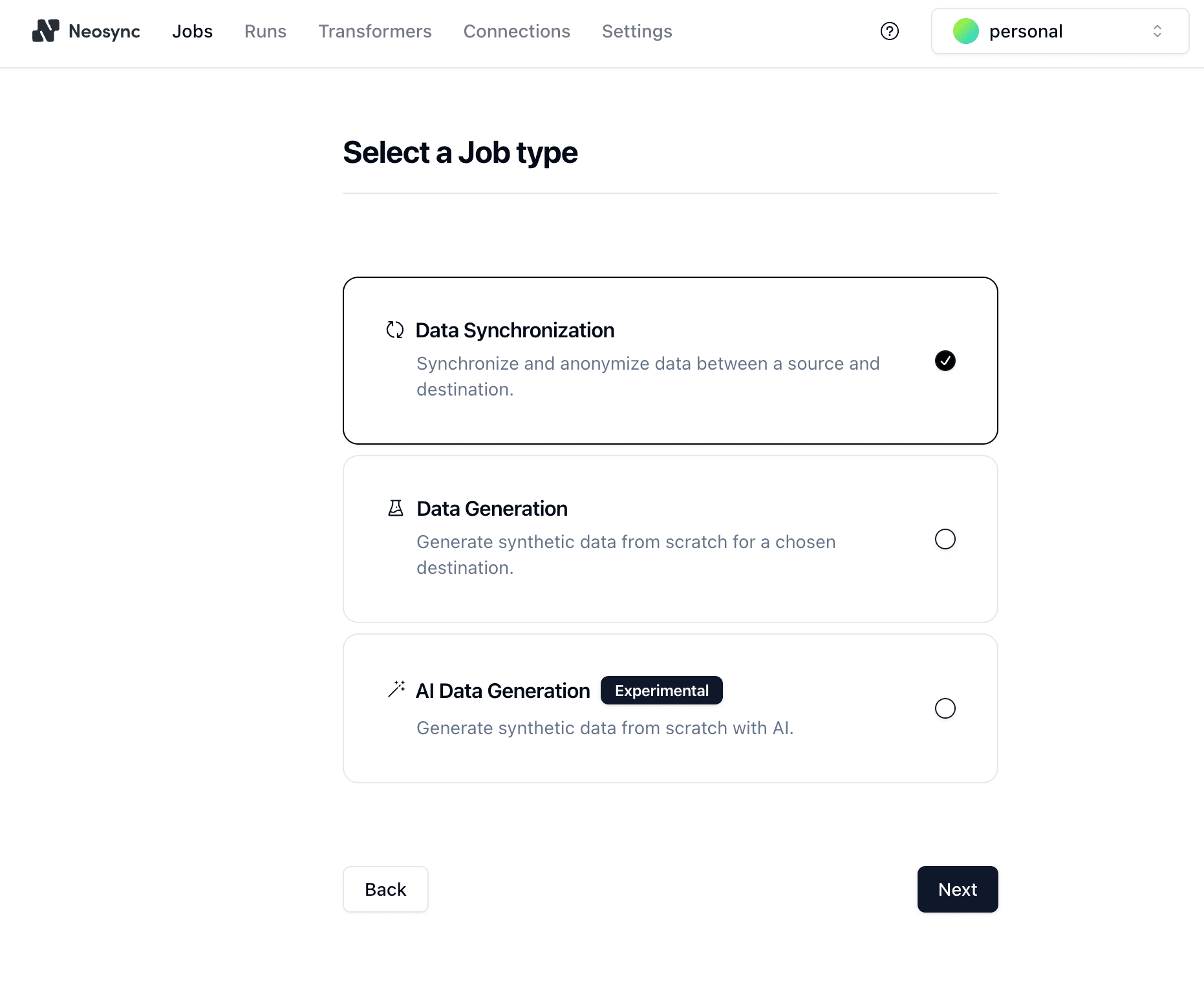 Select Neosync job type