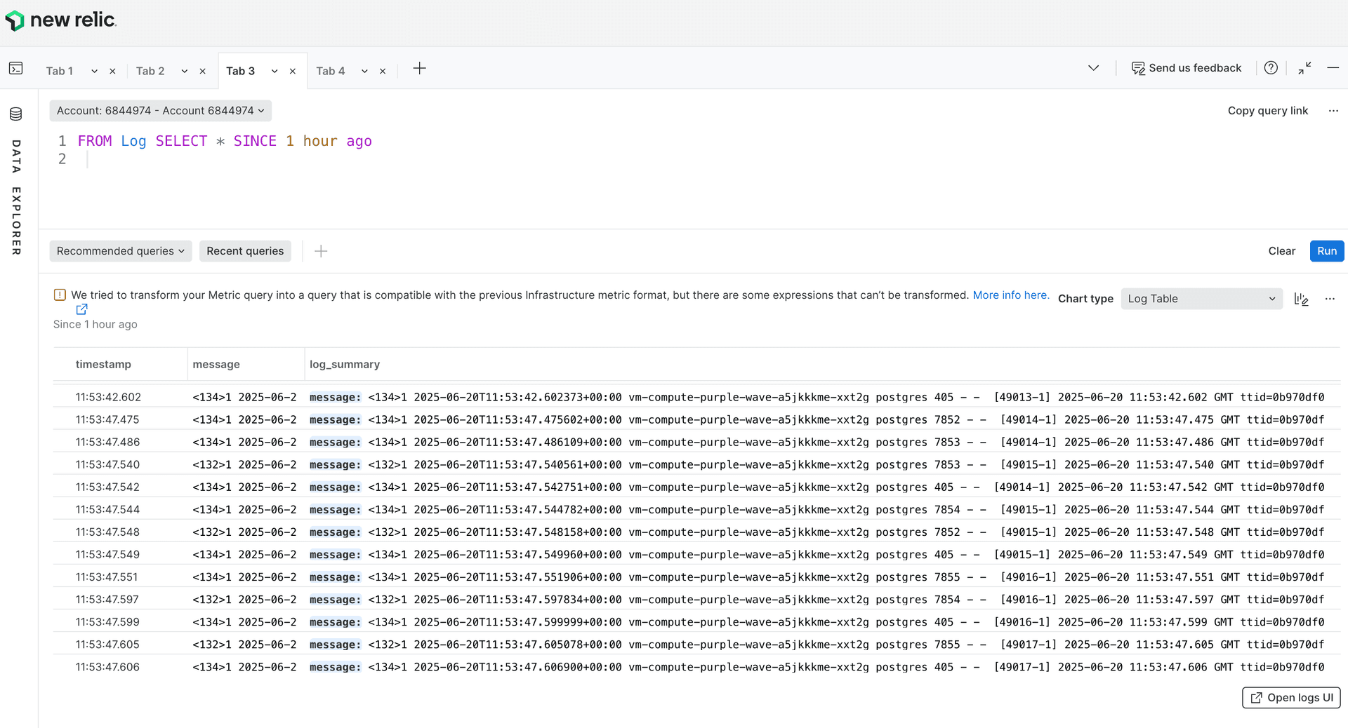 Neon PostgreSQL logs appearing in New Relic